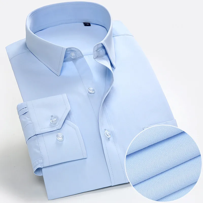 

Plus size S to 8xl good quality square collar long sleeve regular fit easy care solid plain/twill men formal dress shirts