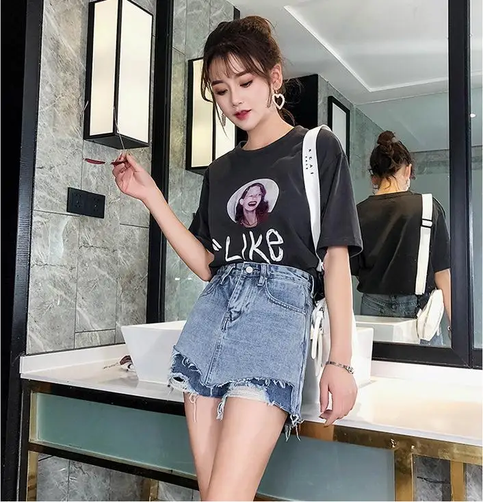 2019 S/3Xl Женская летняя стильная юбка с кисточками шорты женские тонкие модные джинсы короткие большие размеры Светло-Голубые короткие Femme K1103