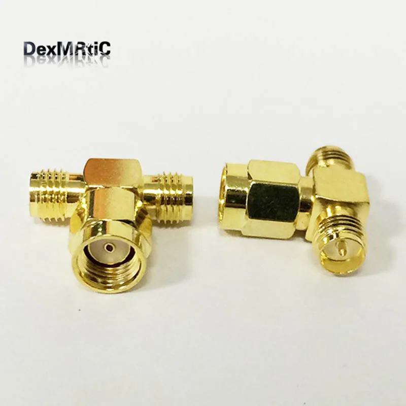 

1pc Reverse RP SMA Male Plug to 2x RP SMA Female Jack RF Coax Adapter convertor T-type goldplated NEW wholesale