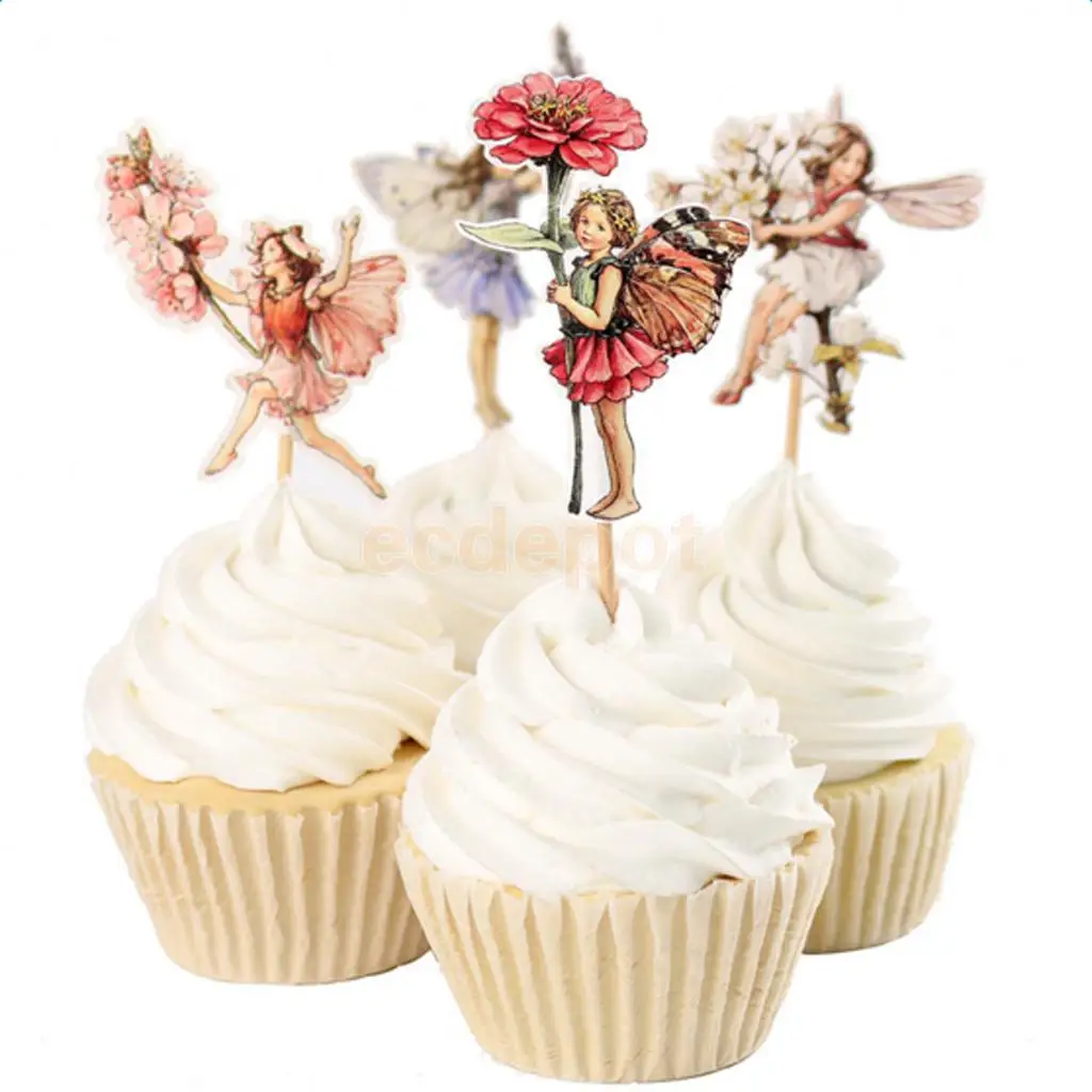 

MagiDeal 24 Pieces Flower Fairy Pixie Cupcake Cake Topper Pick Party Cake for Children's Day Engagement Anniversary Decoration
