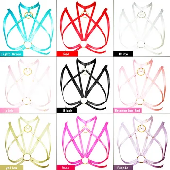 

Body Harness Bra Pink Strappy Bondage Bralette Women Punk Goth Garter Plus Size Frame lingerie Festival Sexy Top Cage Harnesses