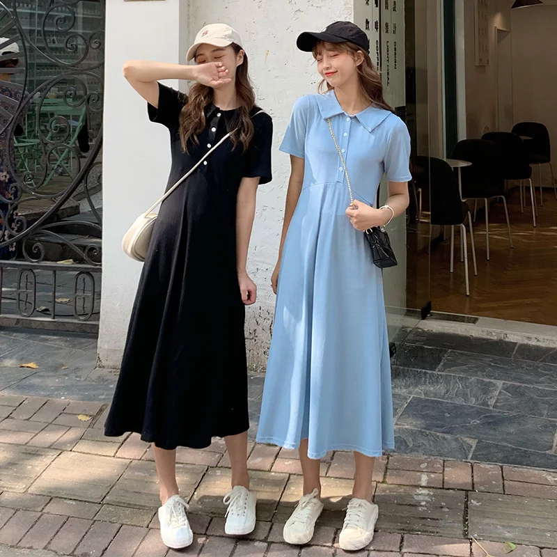 

Elegant Women Maxi Dress Doll Collar Dress Female Long A-line Dress Summer Short Sleeve Loose Women Dresses