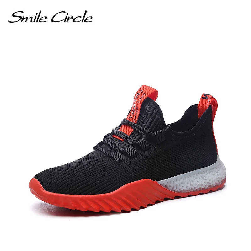 

Smile Circle 2019 New knitting Shoes Women Sneakers Lace-up Flat platform casual shoes For Women white Black Breathable Sneakers