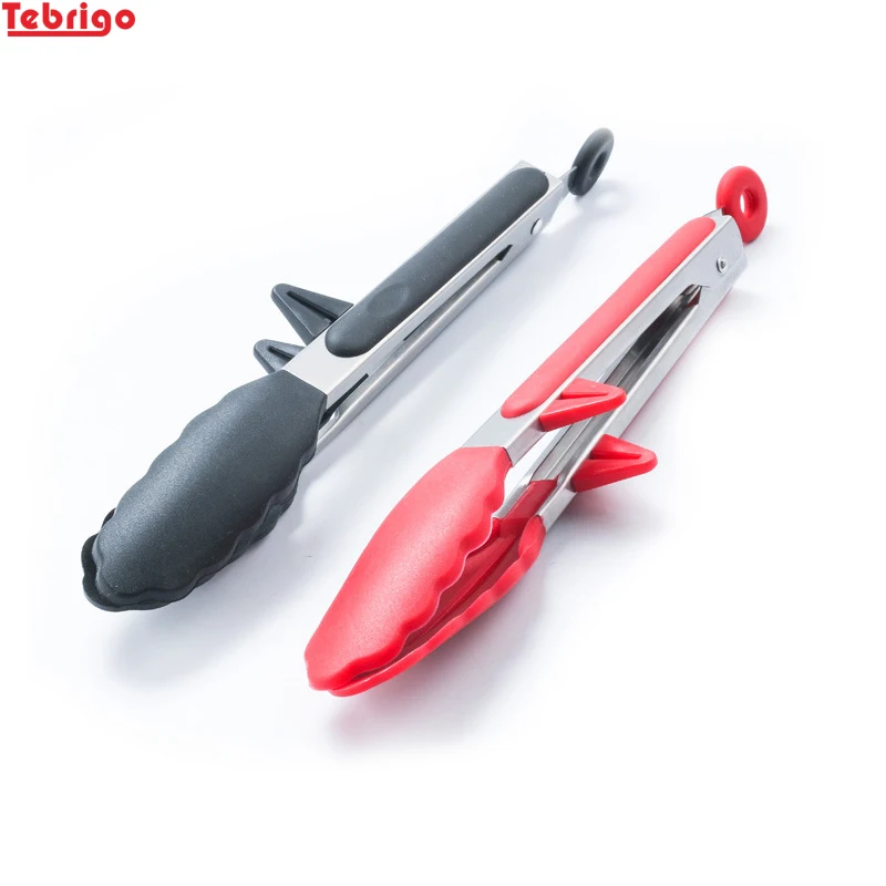 

Tebrigo 1Pcs 9 Inch Kitchen Tong BBQ Tong Stainless Steel Non-Stick Silicone Food Tong Salad&Grill Serving Bread Tong With Feet