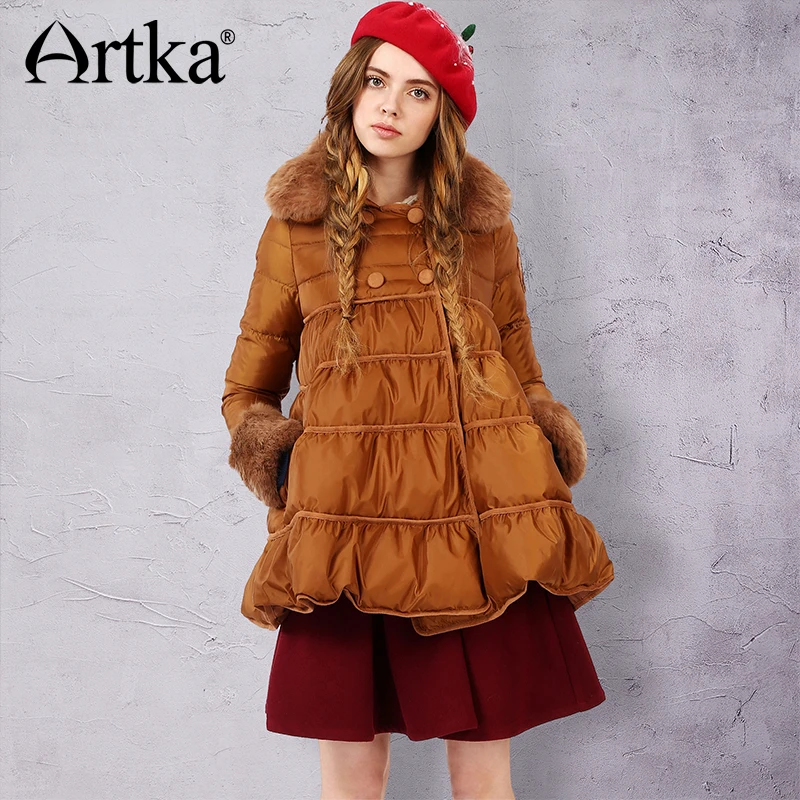 Artka 2015 женская ретро новая коллекция зимней одежды меховым воротником с длинными