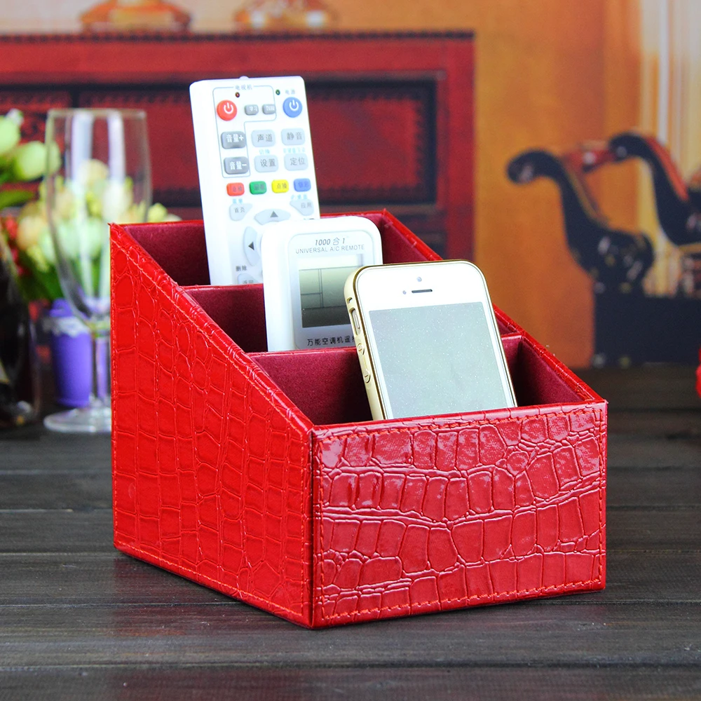 

PITEBO 3 slot leather desk remote controller home sundries storage box display presentation organizer case holder