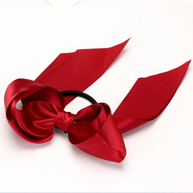 Корейские волосы веревка простой популярный галстук-бабочка волосы карта женский головной убор хвост тюрбан сладкий супер большой бантик из тесьмы для волос кольцо - Цвет: Red