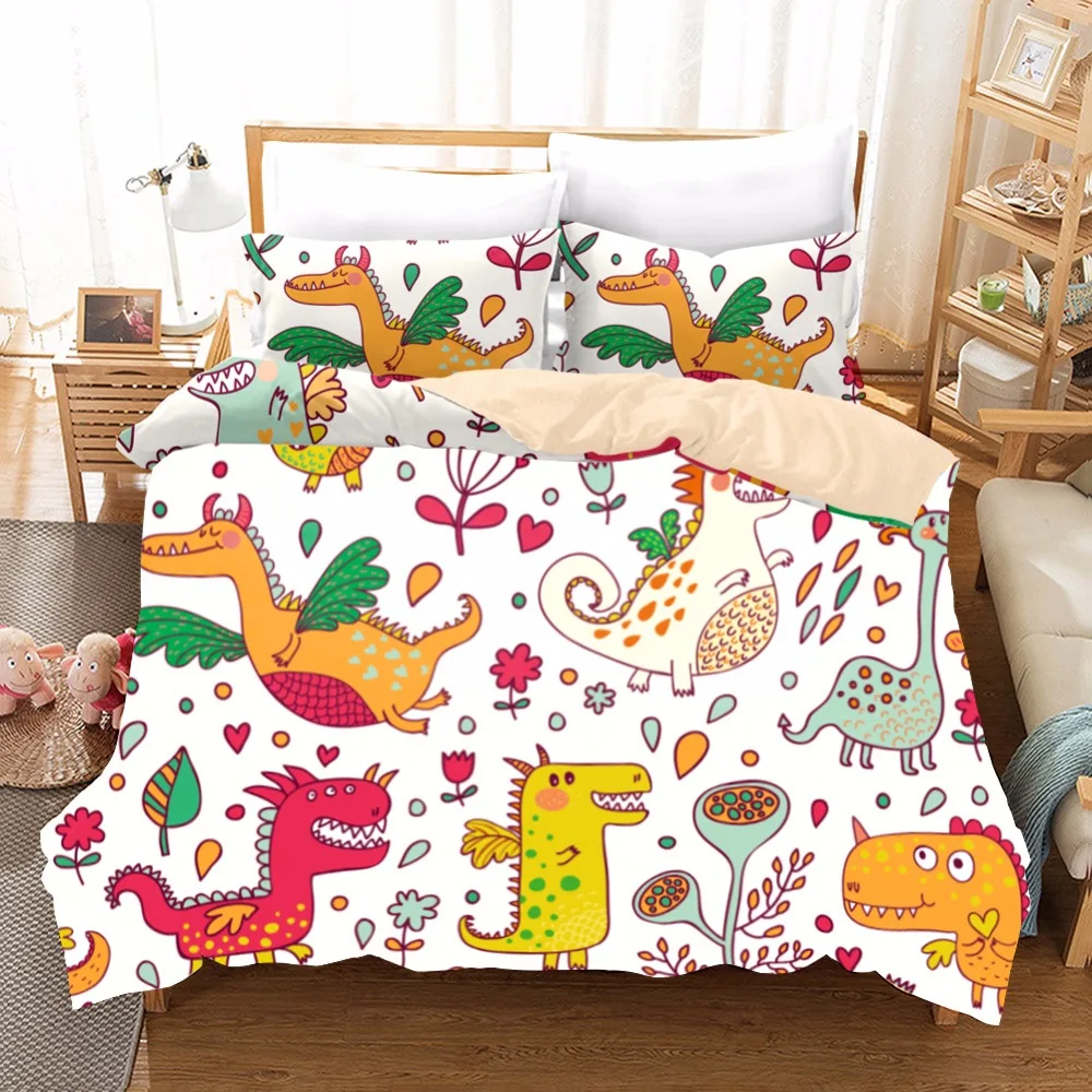Cartoon Jurassic Park Comforter Bedding Sets Dinosaur Kawaii Bedding