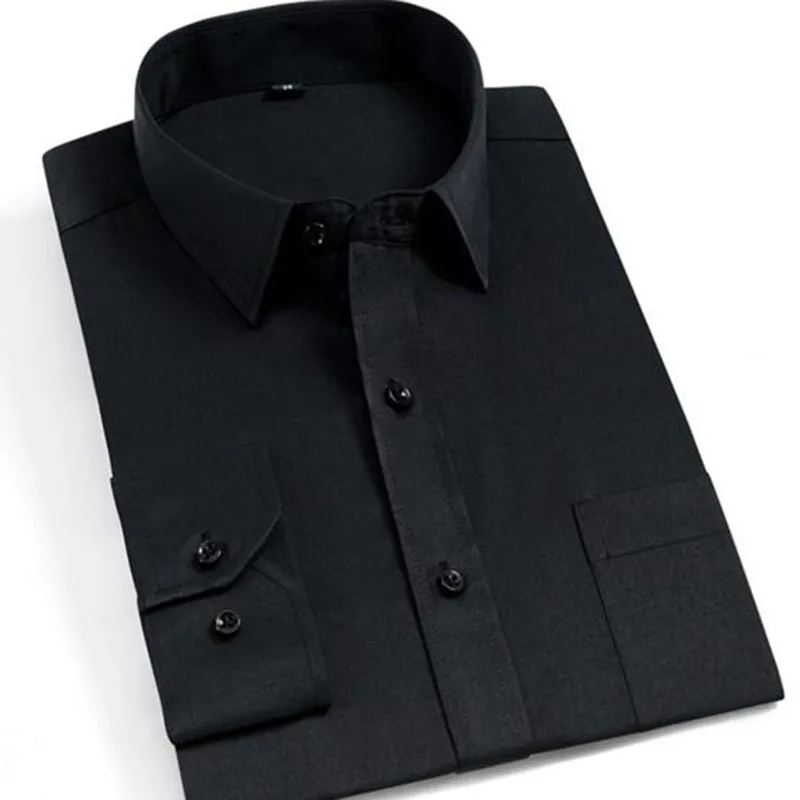 Модные мужские однобортные рубашки с длинным рукавом Camisa, деловые официальные рубашки с отложным воротником, одноцветные однотонные рубашки из чистого хлопка - Цвет: black