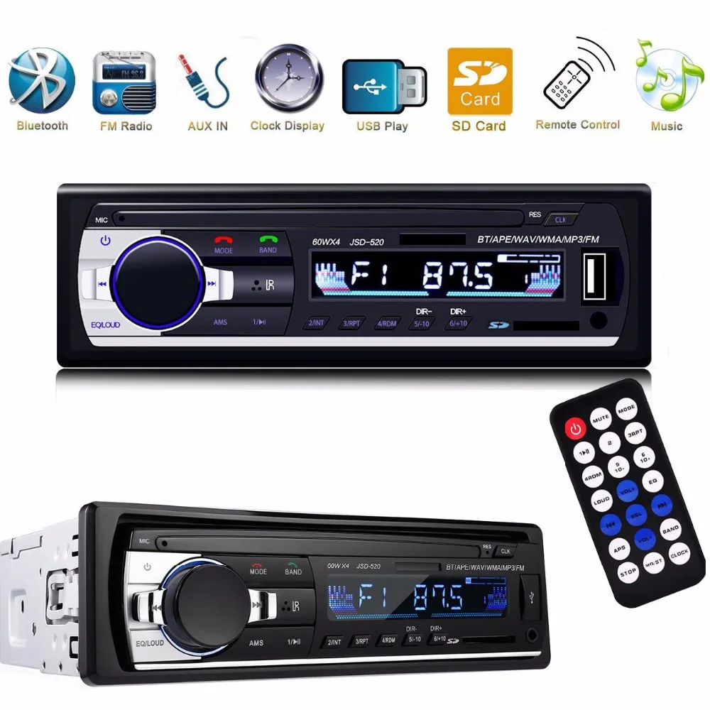 1Din Bluetooth Car Stereo In-dash FM Aux Input Receiver MP3/USB/AUX Radio Player