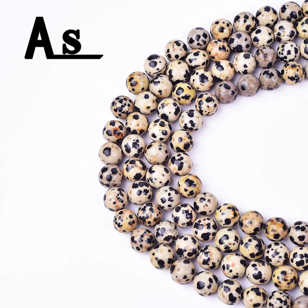 

Asingeloo Wholesale Dot Dalmatian Natural Smooth Round Stone Beads DIY For Jewelry Making Bracelet Strand 15.5"