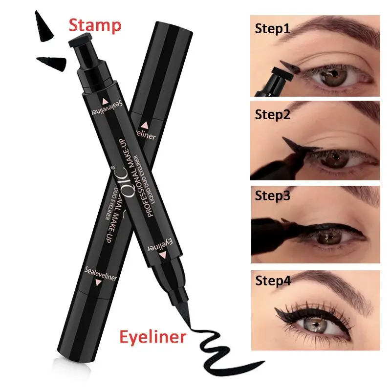 QIC Double Headed Seal Black Eyeliner Triangle Seal Eyeliner 2 in 1  Waterproof Eyes Make kit with Eyeliner Pen Eyeliner Stamp|Eyeliner| -  AliExpress