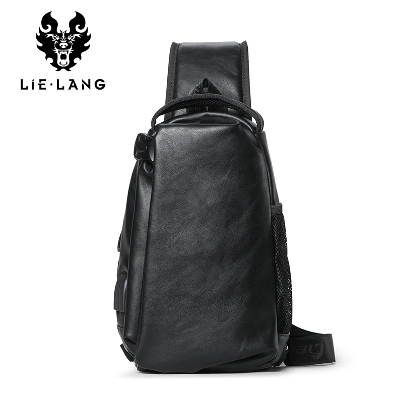  LIELANG bolsa de pecho de cuero para hombre con carga USB bolsos bandolera negros para mensajeros d