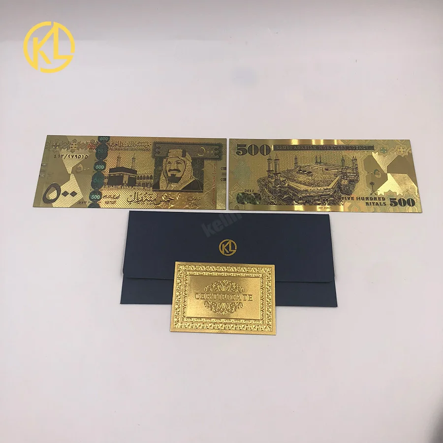 

10 pcs/lot Color Saudi Arabia Banknote 2007 Years 500 Riyals Gold Plated Money Replica Fake Money for collection Christmas Gift