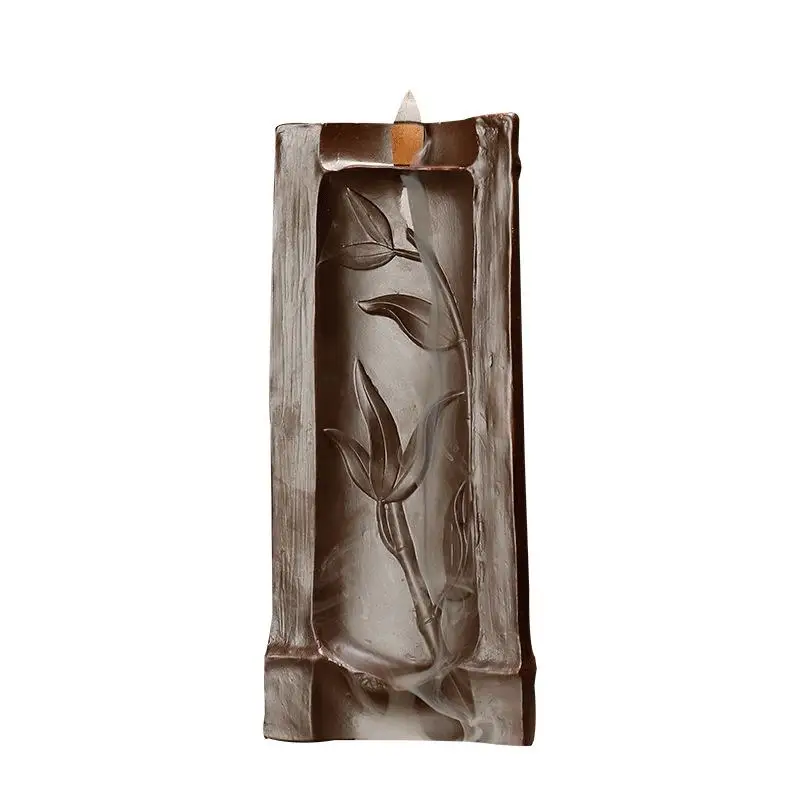 

Backflow Incense Cone Sticks Holder Traditional Ceramic Bamboo Shape Smoke Waterfall Incense Burner Home Decor +10pcs Cones