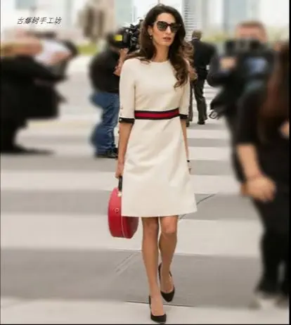 

New Retro Runway Designer Dress Lady 2018 Grosgrain-trimmed Half Sleeve O Neck mini dress