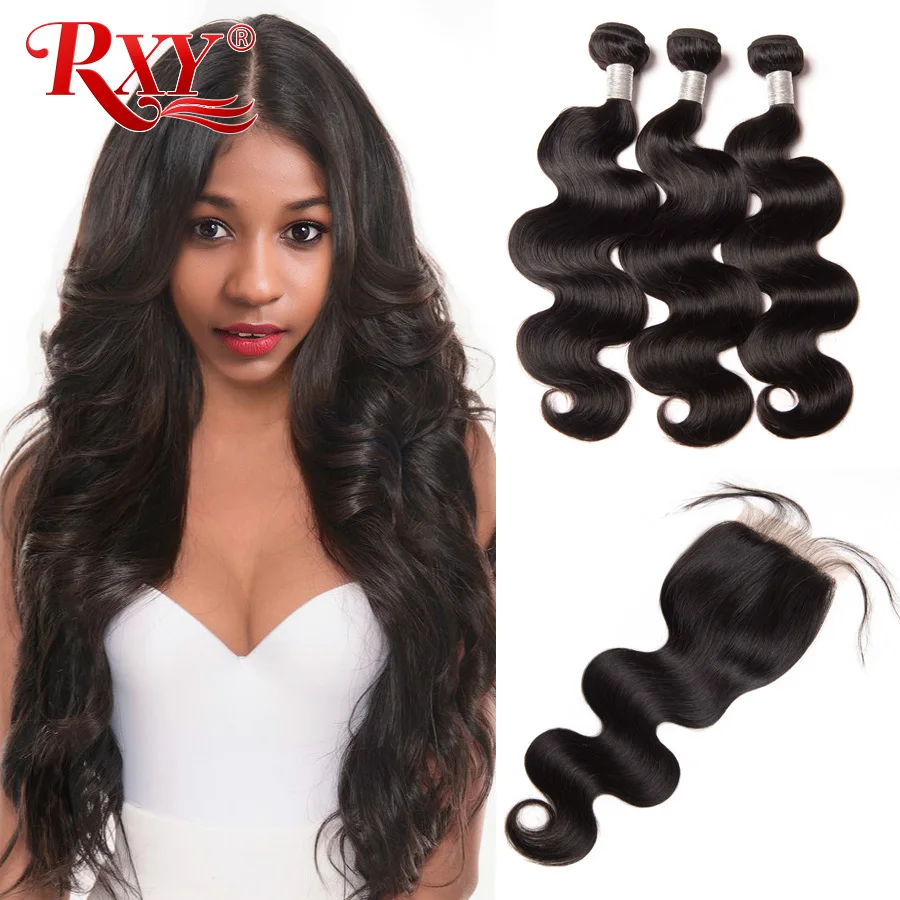 RXY Brazilian Body Wave Bundles With Closure 3 Bundles With Closure