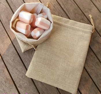

300pcs Burlap Candy Biscuit Packaging Bag Rustic Wedding Favor Bag Drawstring Gift Pouches WB87