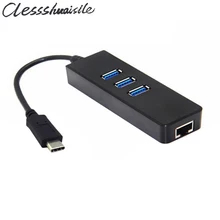 (100pcs/lot) USB 3.1 Type C USB-C Multiple 3 Ports Hub with Gigabit Ethernet Network LAN Adapter For Macbook & Chromebook