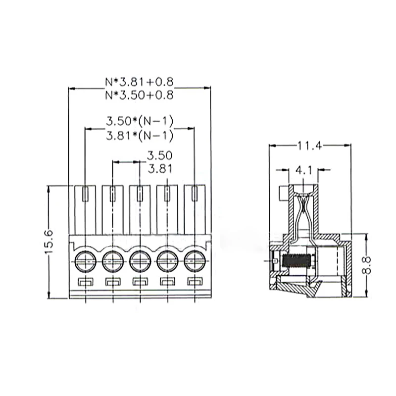 100pcs PCB Connector Plug-in PCB Terminal Block Series 3.81mm 15EDG-2/3/4/5/6/7/8/9 / 10P Specifications