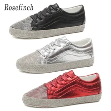 Модные женские сникерсы со стразами, серебристые, с кристаллами, с перекрестной шнуровкой, на шнуровке, блестящие, красные, черные, женские туфли на плоской подошве WK115