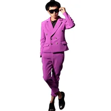 На заказ фиолетовый мужской костюм пальто для певцов в ночном клубе DJ Мужские Сценические костюмы сплошной цвет модные повседневные блейзеры куртка