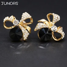 

Alloy Black Zircon Bow Bowknot Gift knot Cute Stud Earrings For Women Girl Gold Charms Goddess Earrings Jewelry For Birthday