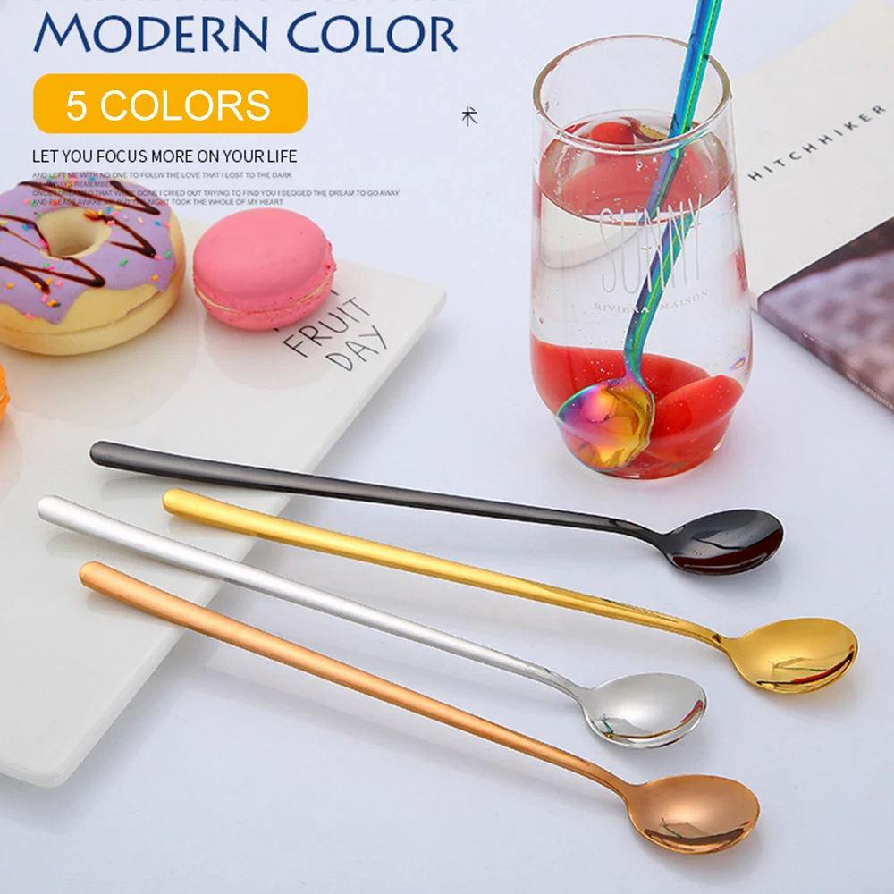 

1Pc Long Handled Stainless Steel Mixing Spoon Ice Cream Coffee Spoon Teaspoon Cocktail Stirring Spoon Tableware Drinking Tool