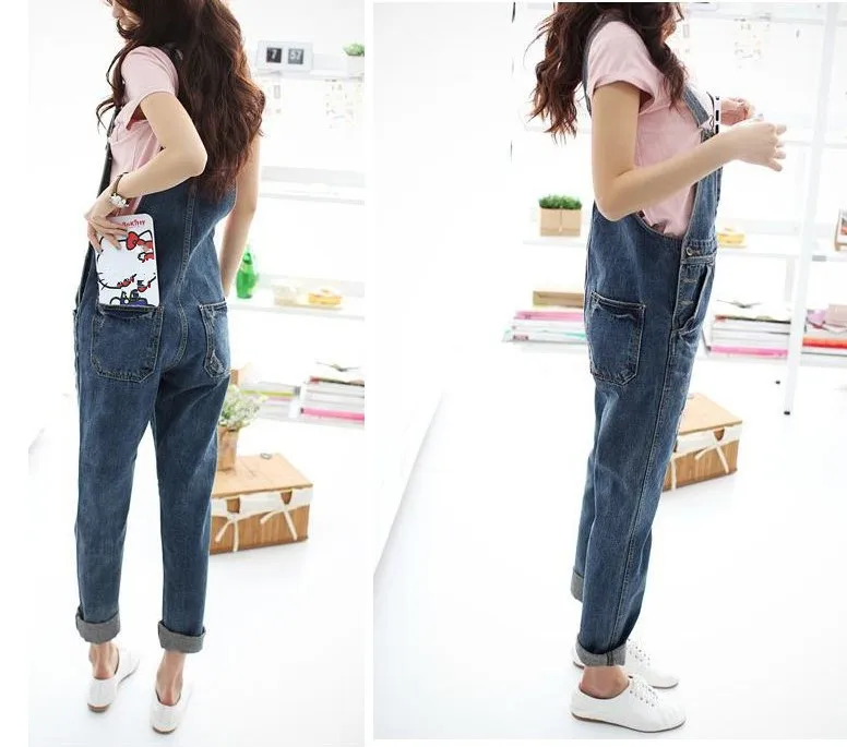 2018 Autumn Women Denim Jumpsuit Pockets Loose Straps
