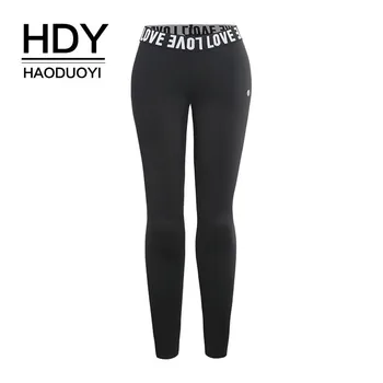 

HDY Haoduoyi Femme Summer Stylish Casual Exercise Fitness Pants Personality Letter Design Elastic Tight-fitting Sweatpants