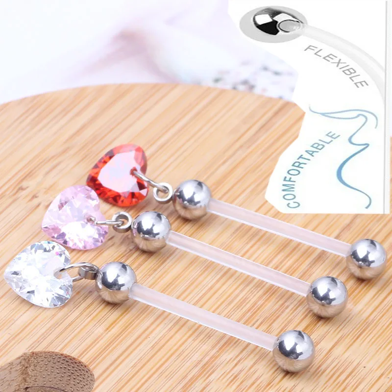 Ptfe Flexible Heart Zircon Pregnant Navel Belly Ring Piercing Body 