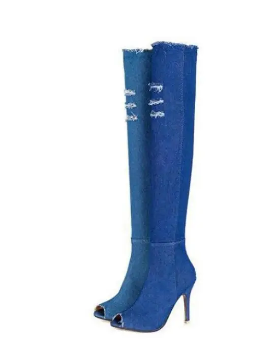 

D. Howe kei 2018 High-heeled Cowboy Boots Size Knee Club Fish Mouth Shoes Side Zipper