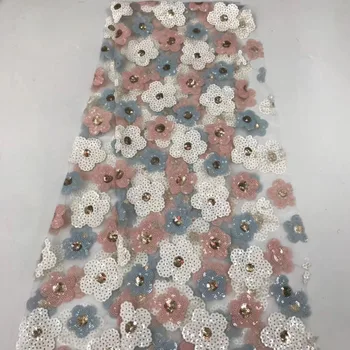 

2019 Latest French Nigerian Lace Fabric High Quality Velvet Sequins Tulle African Laces Fabric Wedding African French Tulle Lace