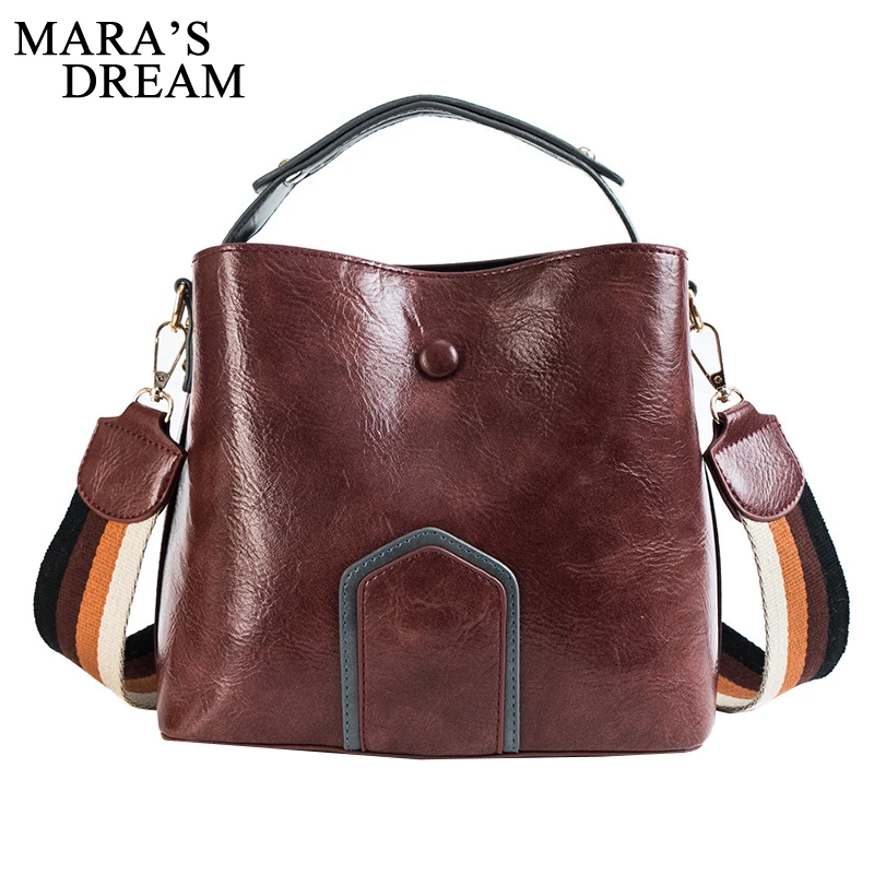 

Mara's Dream 2108 Vintage Leather Handbags Solid Color Wide Colorful Shoulder Strap Women Messenger Shoulder Crossbody Handbags