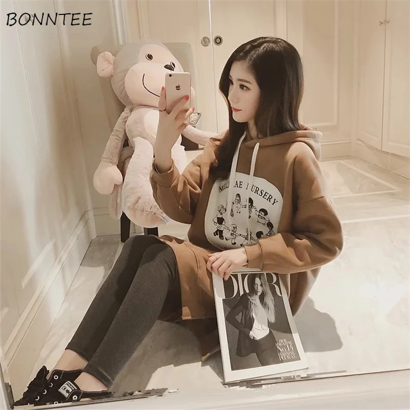  Hoodies Women 2019 Winter Hooded Printing Thicker Plus Velvet Warm Hoodie Womens Korean Harajuku Lo
