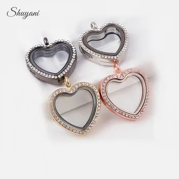 

Shuyani 10pcs/lot Alloy Floating Locket for DIY Charms Rhinestone Magnetic Glass Heart Floating Locket Pendant