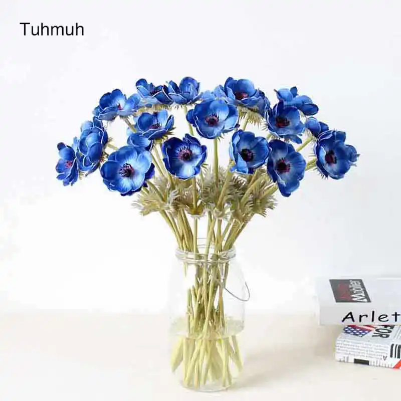 

Wholesale 24pcs Artificial Anemone Flowers DIY Wedding Bride Bouquets Home Vase Decoration Real Touch PU Fake Flower 11 Colors