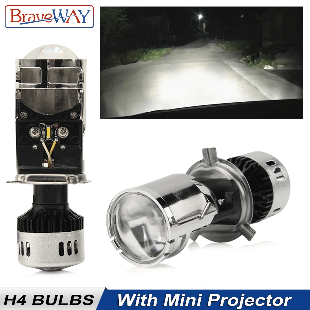 

BraveWay H4 Led Headlight Bulbs With Mini Projector Lens for Car Motorcyble LED H4 Kit Hi/Lo Beam Lamp 12V 55W 5500K 11000LM