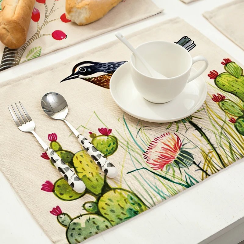 1 pc Hand Painted Flower Bird Pattern Cotton Linen Western Pad Placemat Insulation Dining Table Mat Coasters Kitchen Accessories 1 pc Hand Painted Flower Bird Pattern Cotton Linen Western Pad Placemat Insulation Dining Table Mat Coasters Kitchen Accessories