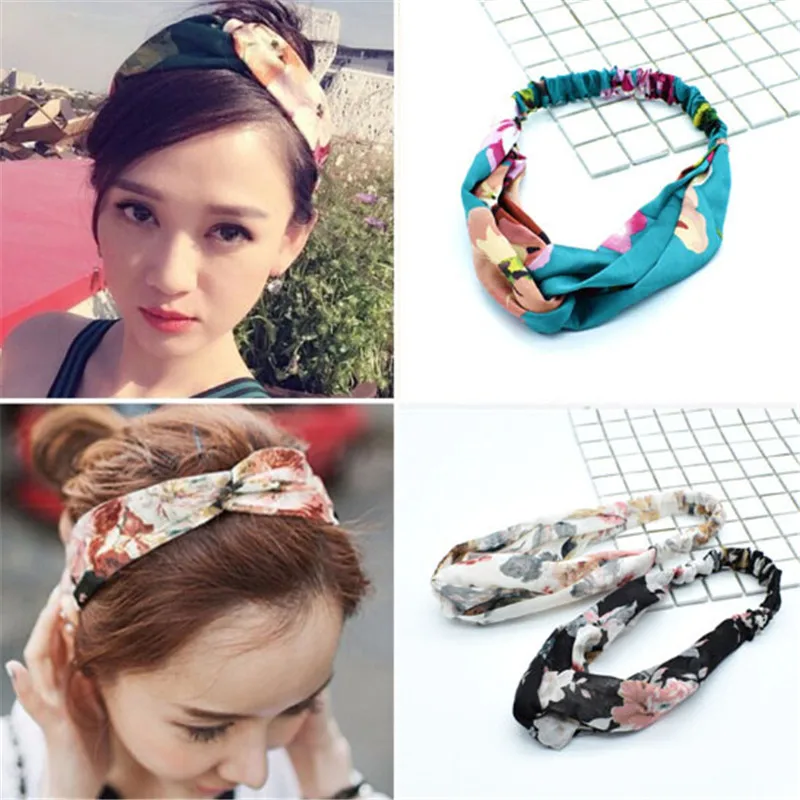 

Summer Bohemian Women Girls Print Headbands Hair Bands Retro Cross Turban Headwear Bandanas HairBands Hair Accessory Headwrap