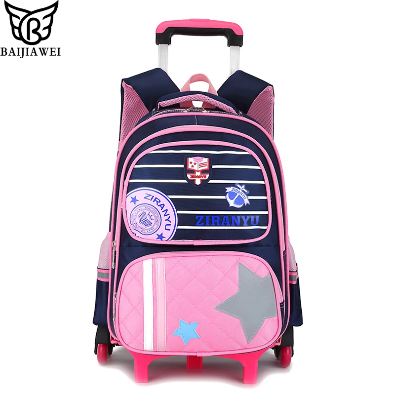 

BAIJIAWEI Children Trolley Bag Kids Six-wheel Climbing Stair Backpack Detachable Dual-use Primary School Student Bag