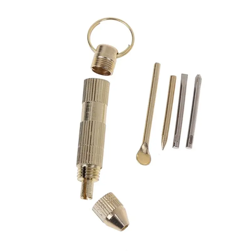 

4 in1 Mini Portable Golden Opener Screwdrivers Ear Pick Ear Cleaner Keychain Kit