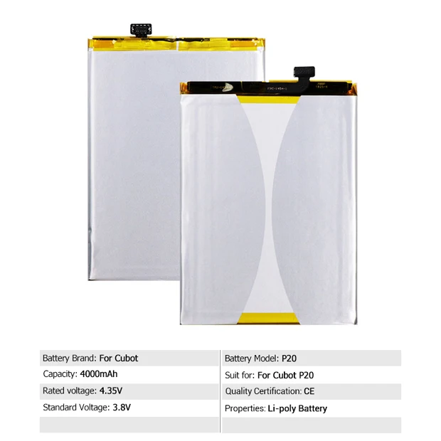 

original cubot p20 phone battery 4000mah 3.8V for Cubot P20 Android 8.0 19:9 Notch Screen 4GB 64GB 6.18'' MT6750T Octa-Core