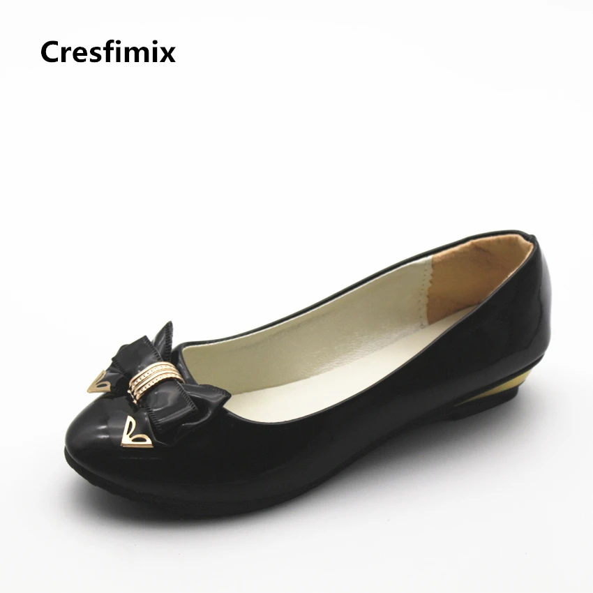 

Cresfimix women cute spring and summer slip on flats sapatos femininas female black soft pu leather comfortable flat shoes