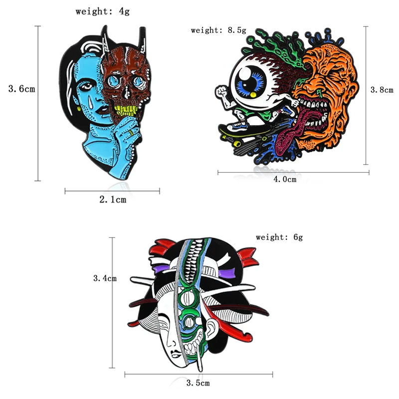 Ужас грусть синий инопланетянин дьявол брошь с маской японская гейша труп Монстры Глазные яблоки глаз катание длинный язык человек Готический эмаль булавки