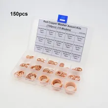 150pcs Professional M5-M22 Assorted Copper Washer Gasket Set Flat Ring Seal Assortment Kit with Box For Hardware Accessories omy 150pcs copper washers set solid copper washer gasket sealing ring assortment kit set with case 15 sizes for hardware tools