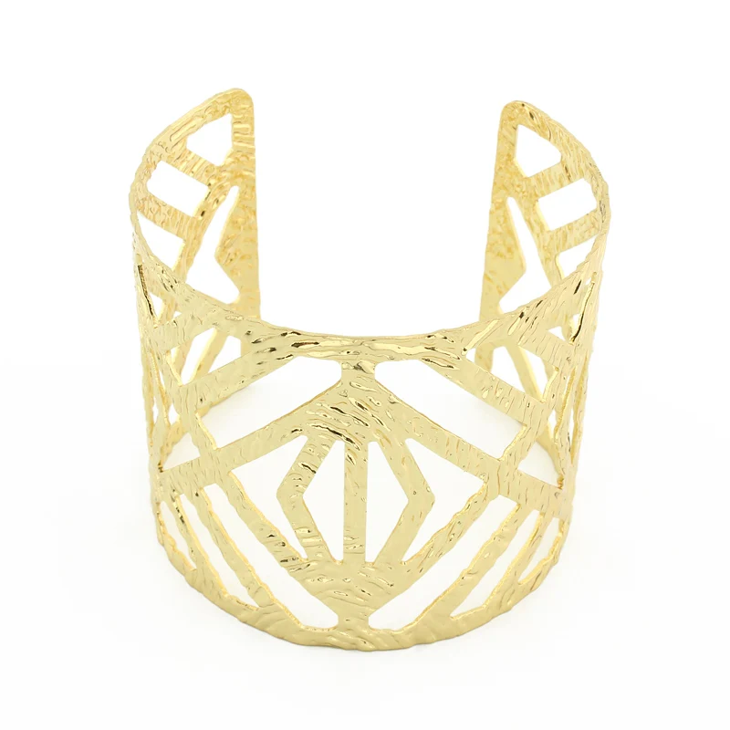 

Dayoff Fashion Simple Gold Silver Open Cuff Bangles Bracelets For Women Jewelry Quadrilateral Hollow Metal Wide Bracelets B52