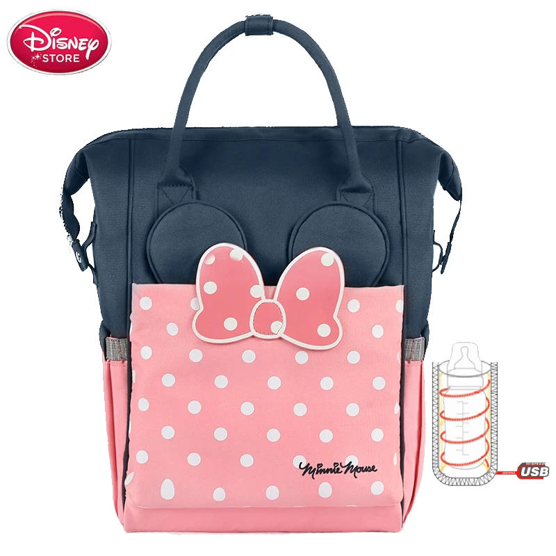 Disney сумка для мамы сумка для подгузников USB электрическая кружка для нагрева грелка Минни Микки Маус рюкзак для путешествий водонепроницаемый уход за ребенком - Цвет: pink