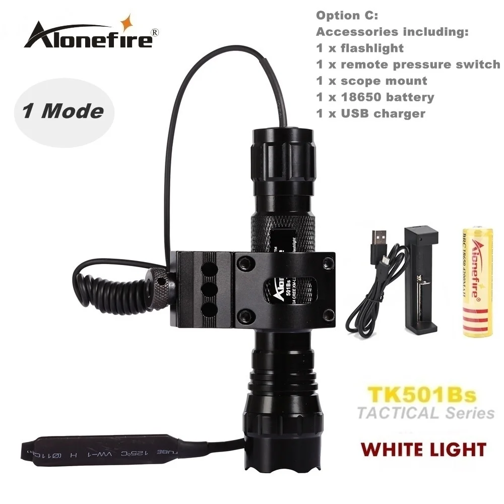 Alonefire CREE XM-L2 светодиодный тактический вспышки светильник 501B фонарь 20 мм рейку Airsoft прицел ружья светильник 18650 батарея - Цвет: Зеленый