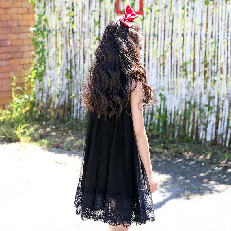 Кружевное платье для девочек летняя одежда для маленьких девочек Новинка года; нарядное платье трапециевидной формы без рукавов с круглым вырезом Детская летняя одежда